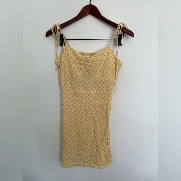 Mango Yellow Polka Dot Women's slip mini dress size medium - Picture 2 of 5